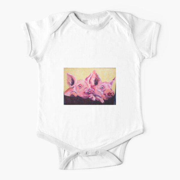 happy pigs Short Sleeve Baby One-Piece