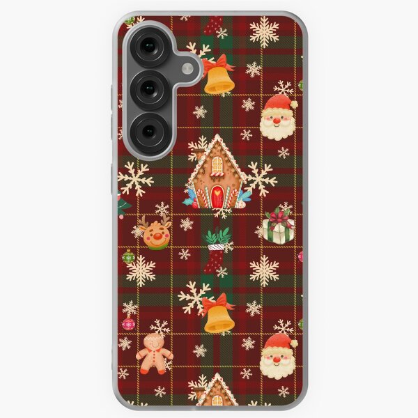 Item preview, Christmas tartan Pattern with Santa Claus, Bell, Gingerbread man, stockings and Christmas tree designed and sold by LessismorestBF.