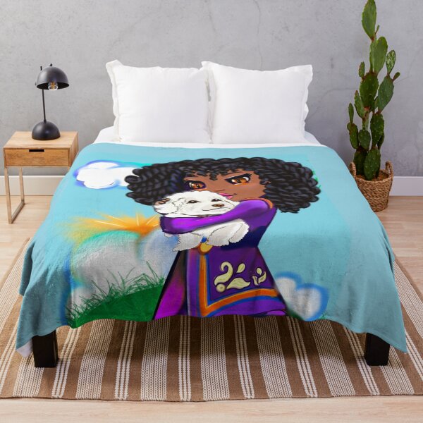 Item preview, Girl with Afro hair cuddles puppy dog ii, Cavapoo puppy dog, cute Cavoodle, Cavapoo, Cavalier King Charles Spaniel designed and sold by Artonmytee.