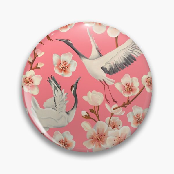 Item preview, Pink Cherry Blossom Japanese Crane Bird Pattern designed and sold by Happy  People Prints.
