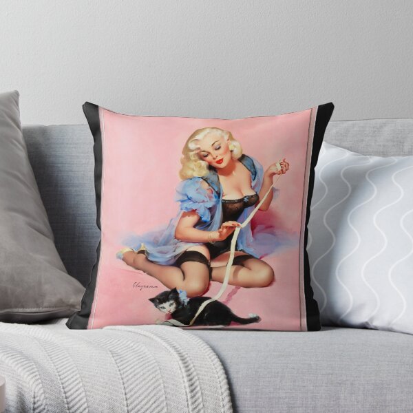 Denise (Pur-r-rty Pair) by Gil Elvgren Vintage Xzendor7 Old Masters Reproductions Throw Pillow
