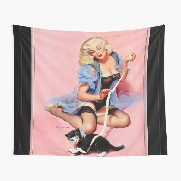 Denise (Pur-r-rty Pair) by Gil Elvgren Vintage Xzendor7 Old Masters Reproductions Tapestry