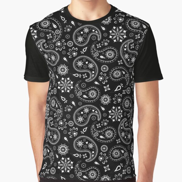 Black Paisley, Floral Art, Bandana Seamless Pattern  Graphic T-Shirt