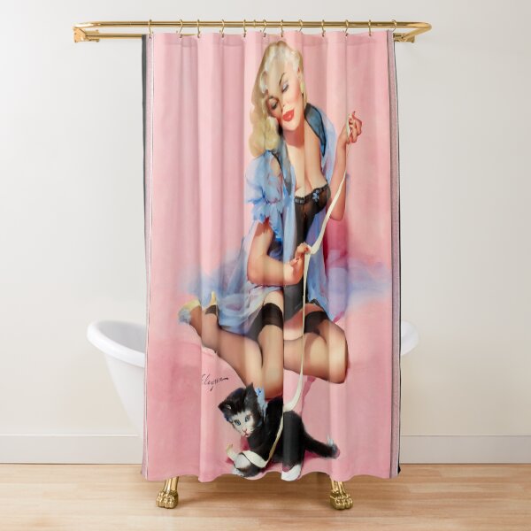 Denise (Pur-r-rty Pair) by Gil Elvgren Vintage Xzendor7 Old Masters Reproductions Shower Curtain
