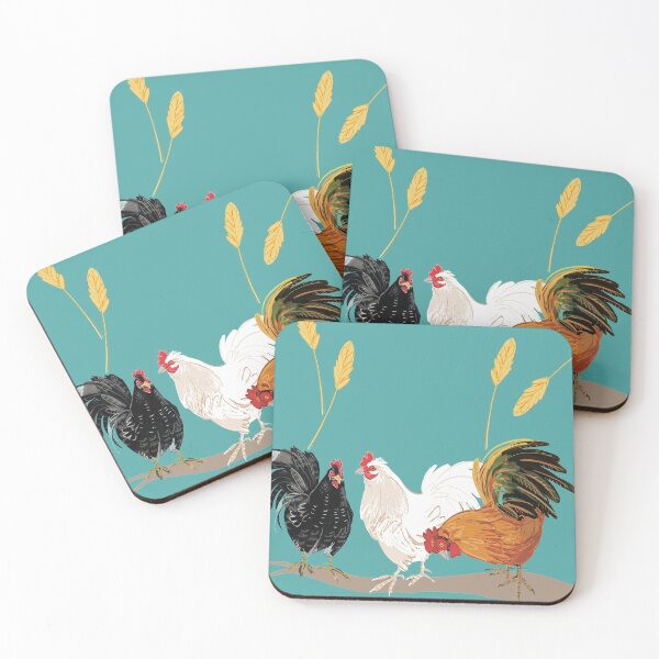 Item preview, Rooster pattern in turquoise designed and sold by EskTuulispaa.
