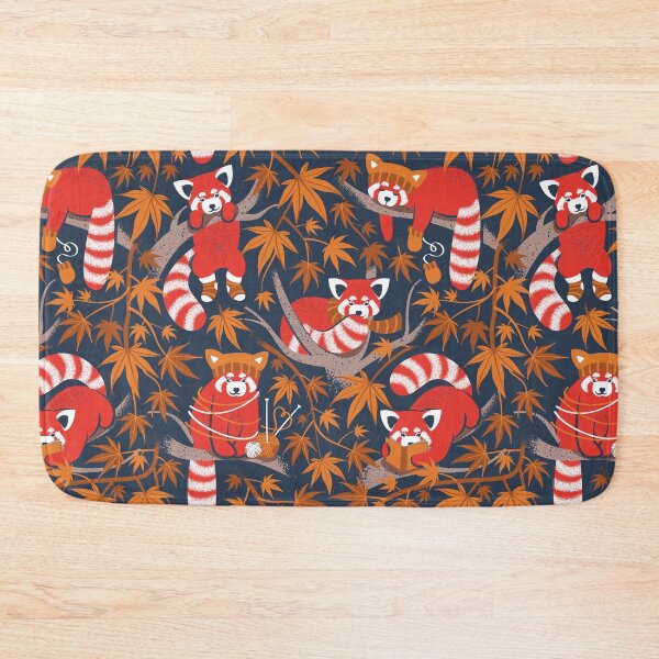 Item preview, Red panda blending with the foliage // navy background red cozy animals fog brown taupe tree branches orange acer leaves designed and sold by SelmaCardoso.