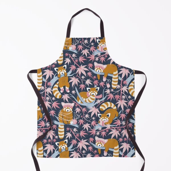 Item preview, Red panda blending with the foliage // navy background desert sun brown cozy animals fog blue tree branches cotton candy and carissma pink acer leaves designed and sold by SelmaCardoso.