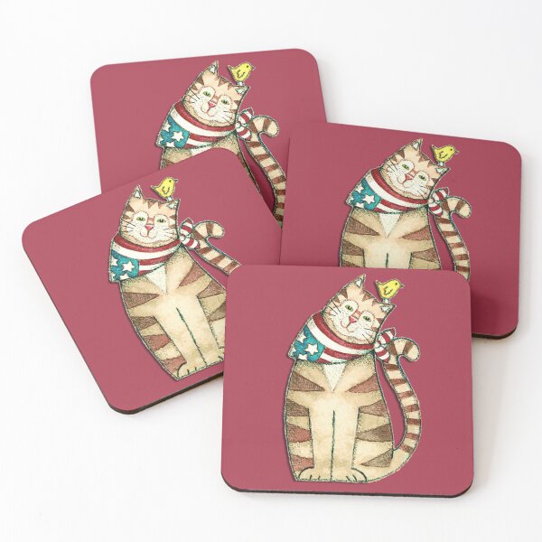 Item preview, American Folk Art Cat and Birdie with America USA Bandana designed and sold by Shadowlight21.