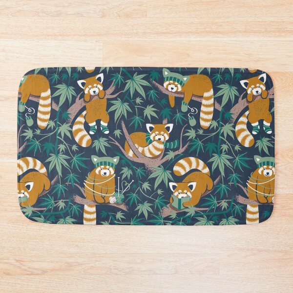 Item preview, Red panda blending with the foliage // navy background desert sun brown cozy animals fog brown taupe tree branches pine and jade green acer leaves designed and sold by SelmaCardoso.