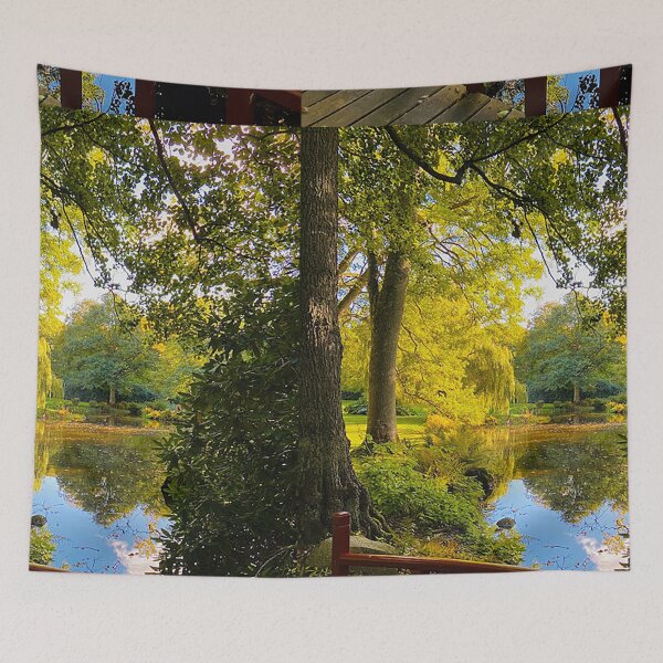 Item preview, Red bridge over water designed and sold by HenrikGPhoto.