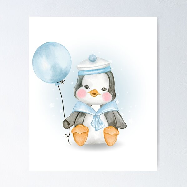 Kleiner pinguin mit luftballon-aquarellillustration