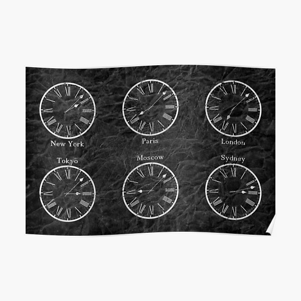 "Illustration Time zones / clock in a shabby vintage style" Poster by
