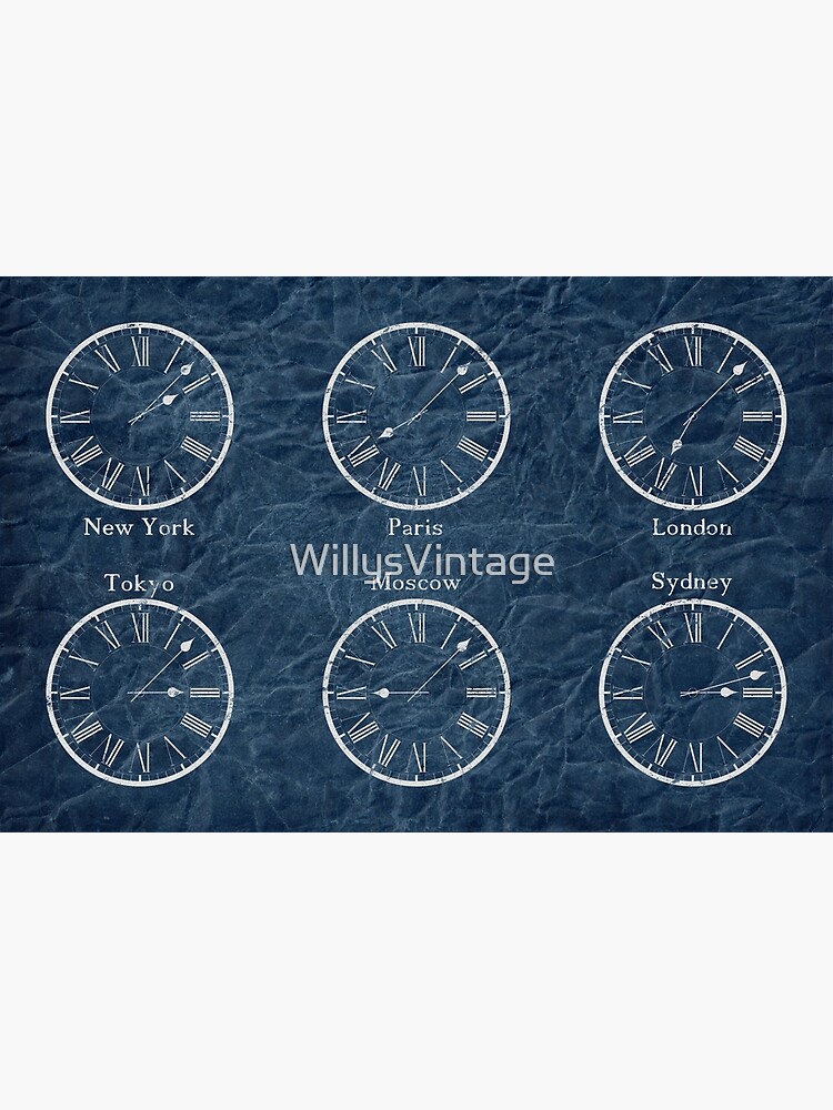 "Illustration Time zones / clock in a shabby vintage style" Poster