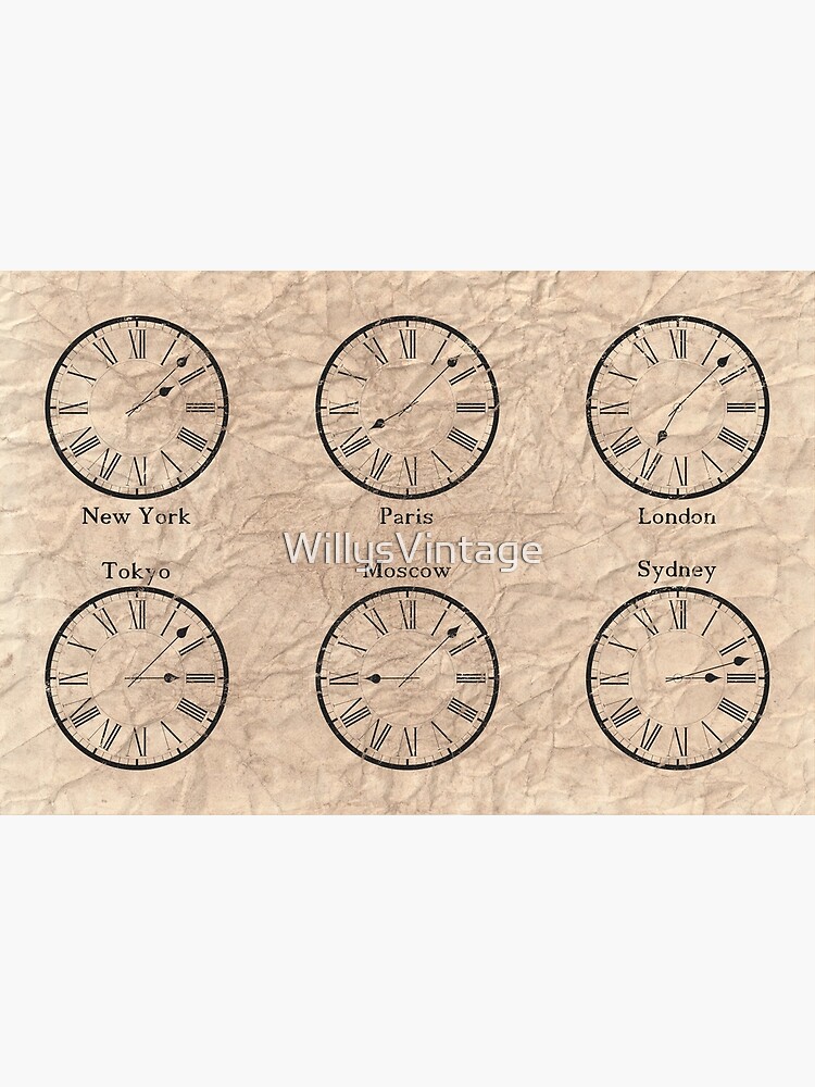 "Illustration Time zones / clock in a shabby vintage style" Poster by