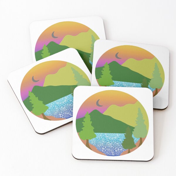 Aperçu de l'œuvre Conception du lac Daze | art de la montagne | art du lac | art du coucher du soleil | art zentangle | art du paysage créée et vendue par lucysbohodesign.