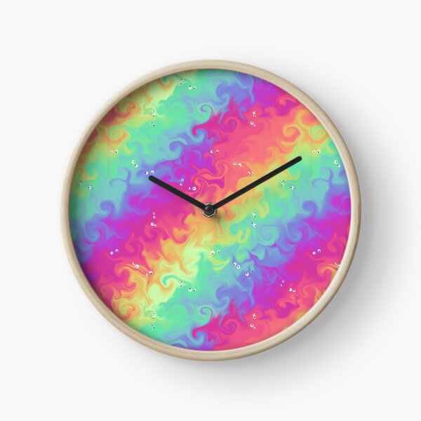 Silly Floating Googly Eyes on Rainbow Swirls Clock