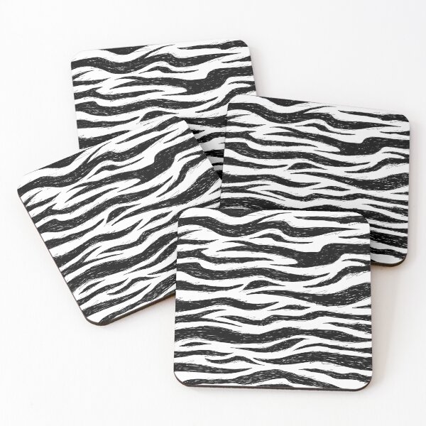 Tiger pattern illustrated black and white Coasters (Set of 4)