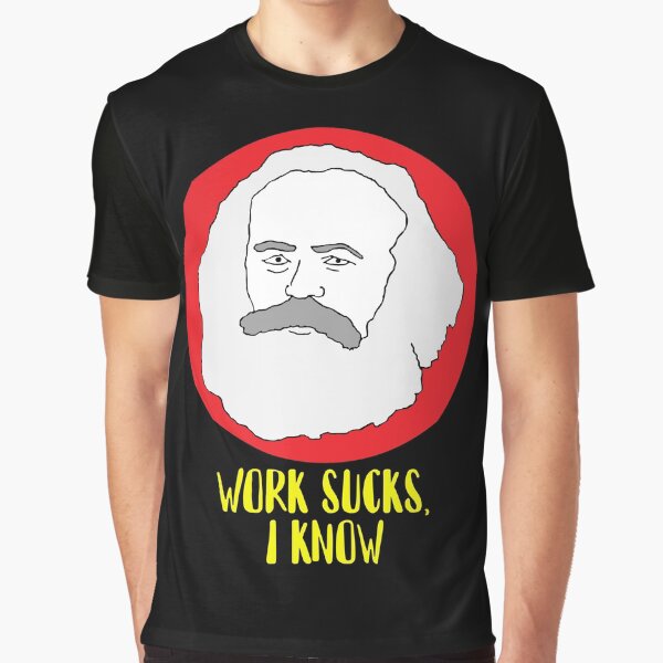 Vista previa del artículo con la obra «El trabajo de Karl Marx apesta», diseñado y vendido por KJCasey1982.
