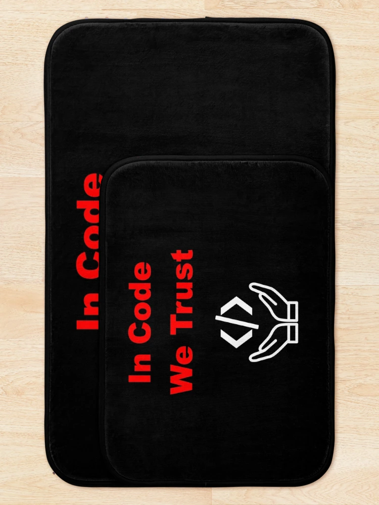 Thumbnail 5 of 6, Bath Mat, In Code We Trust, Source Code, Software Engineer, Computer Science, Web Code, Web, WWW, Programming Humor, HTML Tag, Text on Top, Dark designed and sold by Max-Wear.