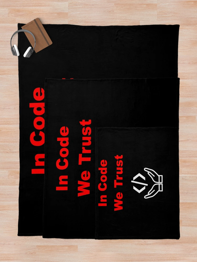 Thumbnail 5 of 6, Throw Blanket, In Code We Trust, Source Code, Software Engineer, Computer Science, Web Code, Web, WWW, Programming Humor, HTML Tag, Text on Top, Dark designed and sold by Max-Wear.
