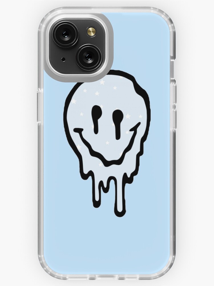 Light Blue Stars Drippy Smiley Face iPhone Case