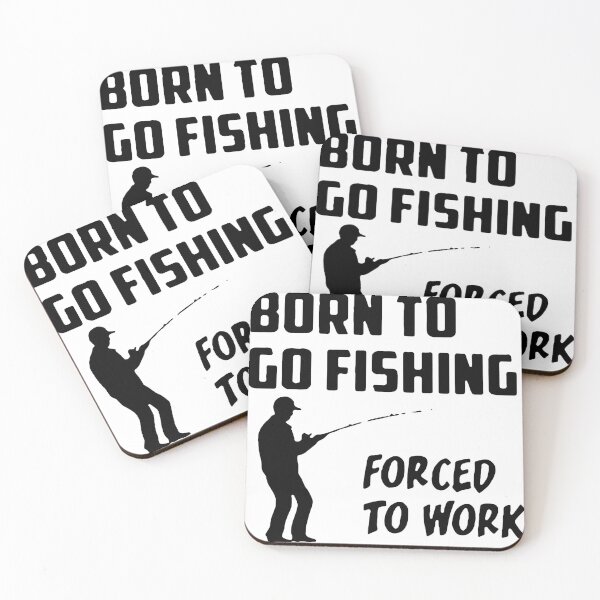 Item preview, Born to go fishing Forced to work Fisherman Stick Figure Holding Fish Bones I love Fishing Art Design Happy Apparel Essential Inspiration Joy Mood Funny designed and sold by DesignByHeartUK.