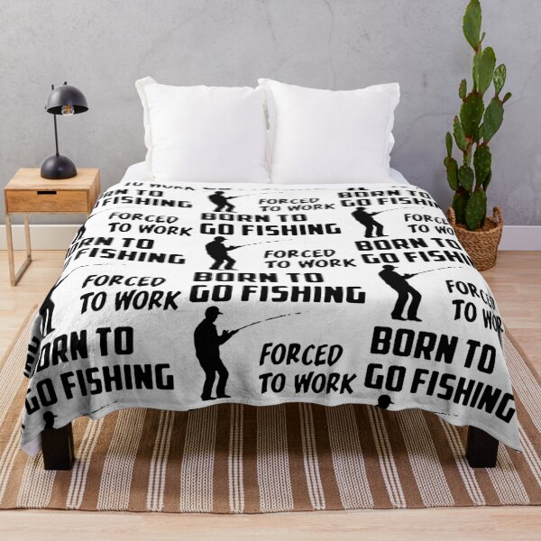 Item preview, Born to go fishing Forced to work Fisherman Stick Figure Holding Fish Bones I love Fishing Art Design Happy Apparel Essential Inspiration Joy Mood Funny designed and sold by DesignByHeartUK.