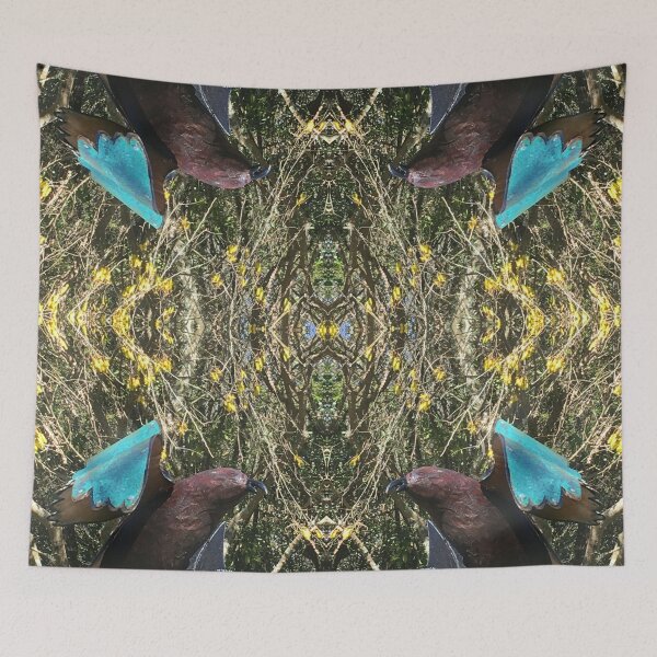 Item preview, Teal birds flock the Spring Kowhai - Botanical Divine, Taupo, NZ designed and sold by RoseAromas.