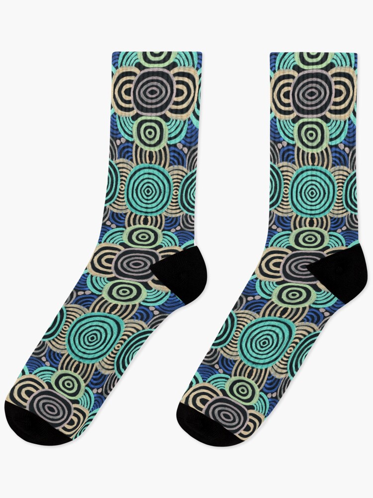 Thumbnail 1 of 5, Socks, Abstract Circles Pattern Blue designed and sold by Zeichenbloq.