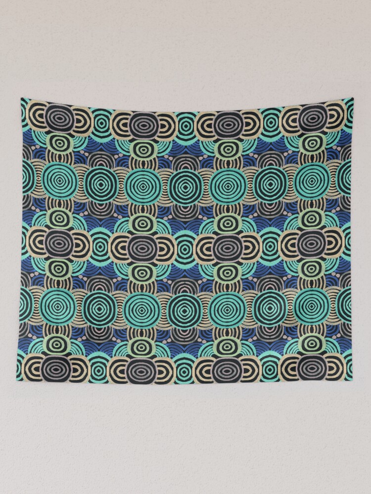 Thumbnail 2 of 3, Tapestry, Abstract Circles Pattern Blue designed and sold by Zeichenbloq.
