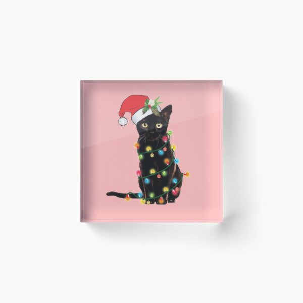 Item preview, Black Santa Cat Tangled Up In Lights Christmas Santa  designed and sold by tronictees.