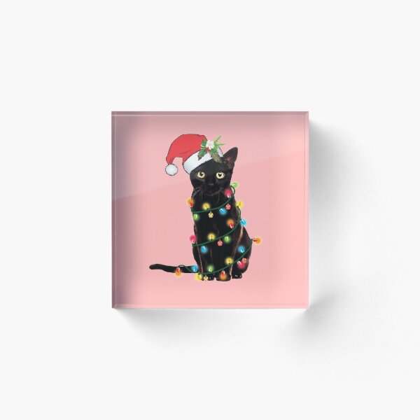 Item preview, Black Santa Cat Tangled Up In Lights Christmas Santa  designed and sold by tronictees.