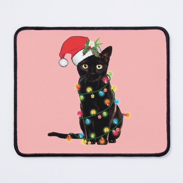 Item preview, Black Santa Cat Tangled Up In Lights Christmas Santa  designed and sold by tronictees.