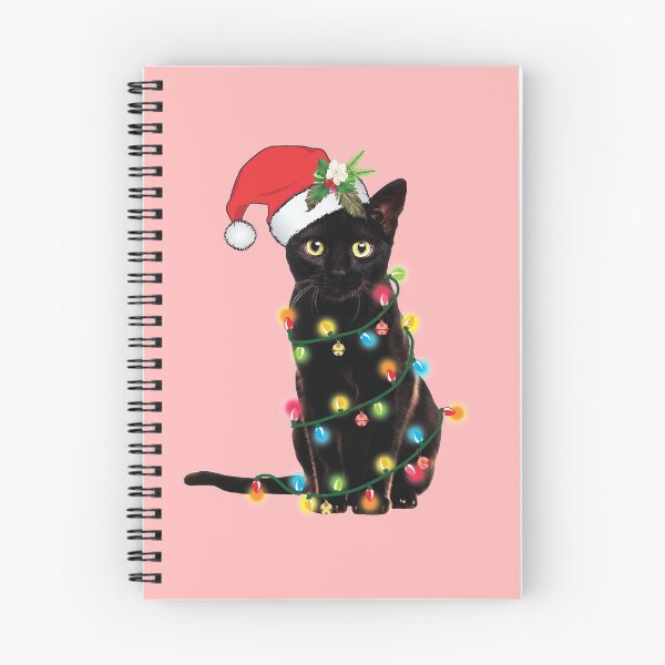 Artikelvorschau, Schwarze Weihnachtsmann-Katze, die sich in Lichtern verheddert entworfen und verkauft von tronictees.