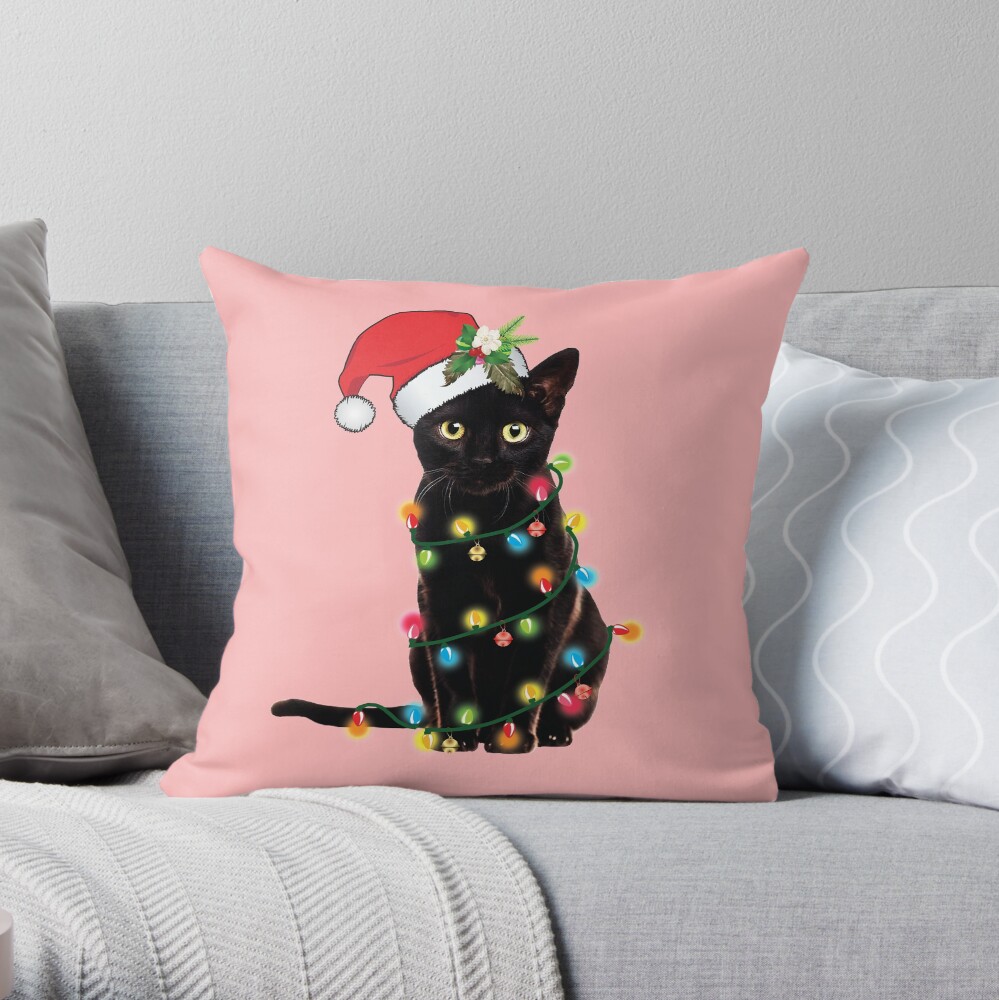 Black cat cheap christmas pillow