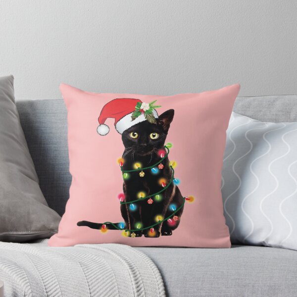 Item preview, Black Santa Cat Tangled Up In Lights Christmas Santa  designed and sold by tronictees.