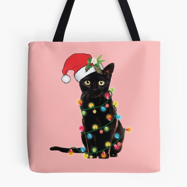 Item preview, Black Santa Cat Tangled Up In Lights Christmas Santa  designed and sold by tronictees.