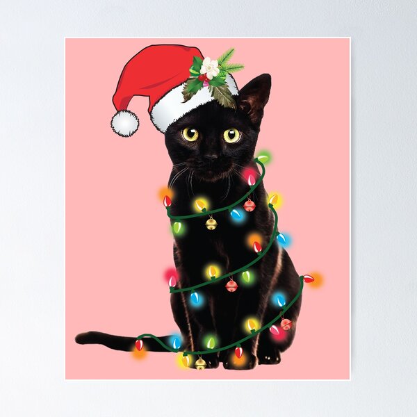 Item preview, Black Santa Cat Tangled Up In Lights Christmas Santa  designed and sold by tronictees.