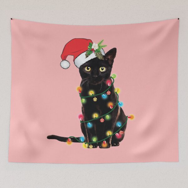 Item preview, Black Santa Cat Tangled Up In Lights Christmas Santa  designed and sold by tronictees.