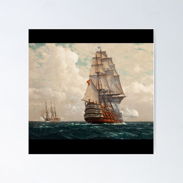 Item preview, Vintage Ship Of the Line At Sea Painting designed and sold by ContTraders.