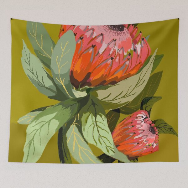 Item preview, Protea flower, botanical, painting, greens, abstract, flower, art,  designed and sold by chrissyink.