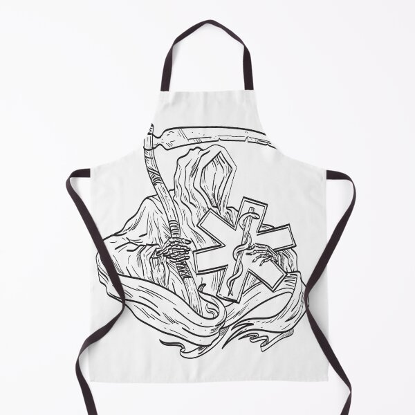Item preview, Grim Reaper Holding the EMS Star of Life with Scythe Tattoo Drawing Black and White designed and sold by patrimonio.