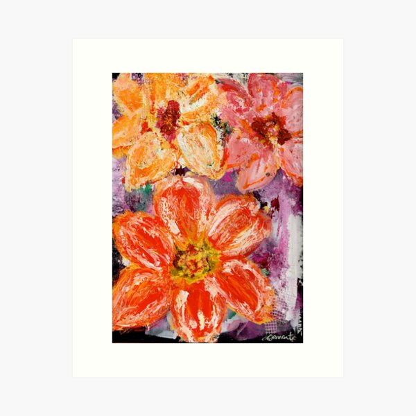 BOHEMIAN BOUQUET, Flowers, Orange Floral, Wildflowers, Botanical, Expressive, Peach, Yellow, Purple Art Print