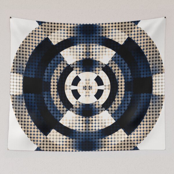 Item preview, graphic design geometric symmetry circle pattern abstract background in blue brown designed and sold by Mrvell.