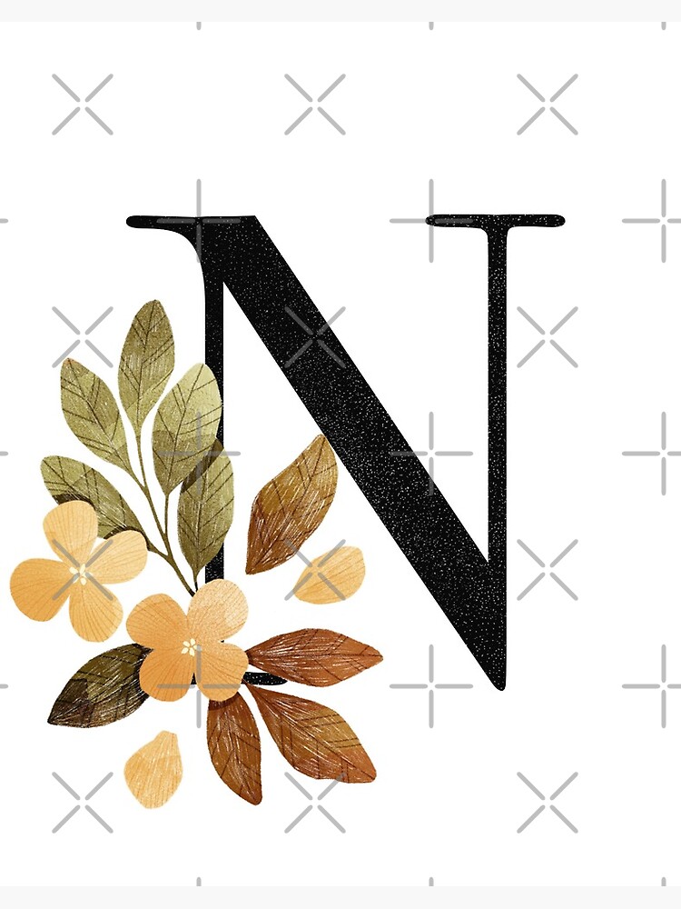 Black Letter N Monogram / Initial Botanical Illustration Tote Bag