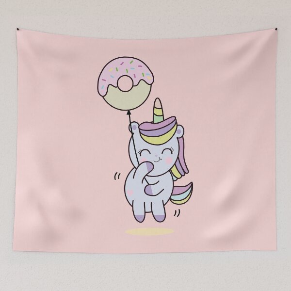Item preview, Kawaii Unicorn Holding Donut Balloon designed and sold by samah82.