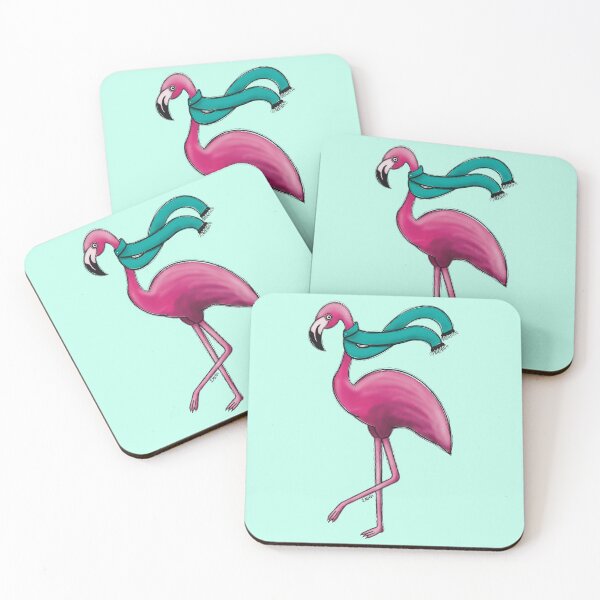 Item preview, Flamingo wearing a green scarf designed and sold by artbysarahallen.