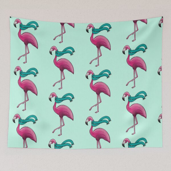 Item preview, Flamingo wearing a green scarf designed and sold by artbysarahallen.