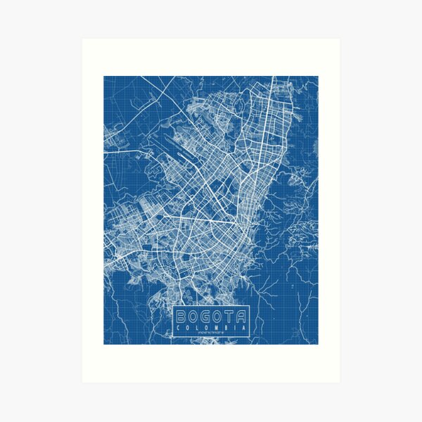 Bogota City Map Of Colombia Blueprint Art Print For Sale By Demap Redbubble 