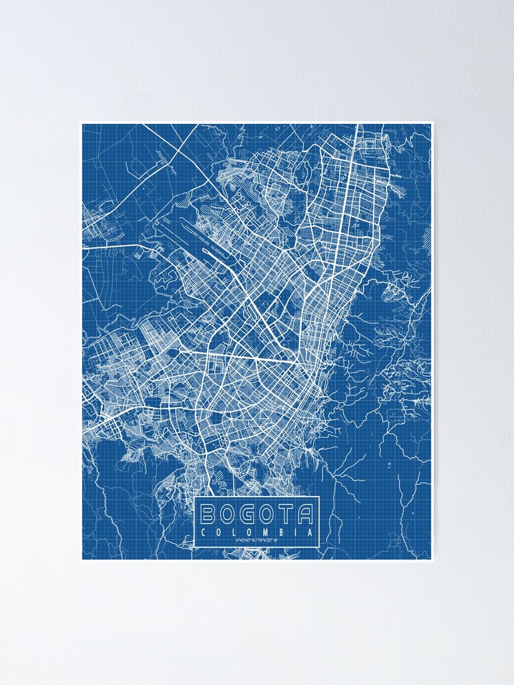 Bogota City Map Of Colombia Blueprint Poster For Sale By Demap Redbubble 